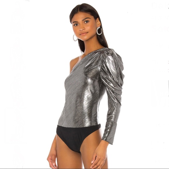 NEW ALIX NYC REVOLVE SILVER METALLIC ONE-SHOULDER BODYSUIT - Picture 4 of 10